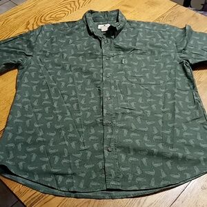 WOOLRICH Mens Shirt LARGE Olive GREEN Cotton PREOWNED Short Sleeve  Casual Work